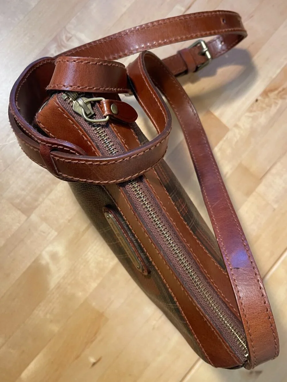 Vintage Polo Ralph Lauren Tartan Plaid Leather Crossbody Bag Heritage Equestrian